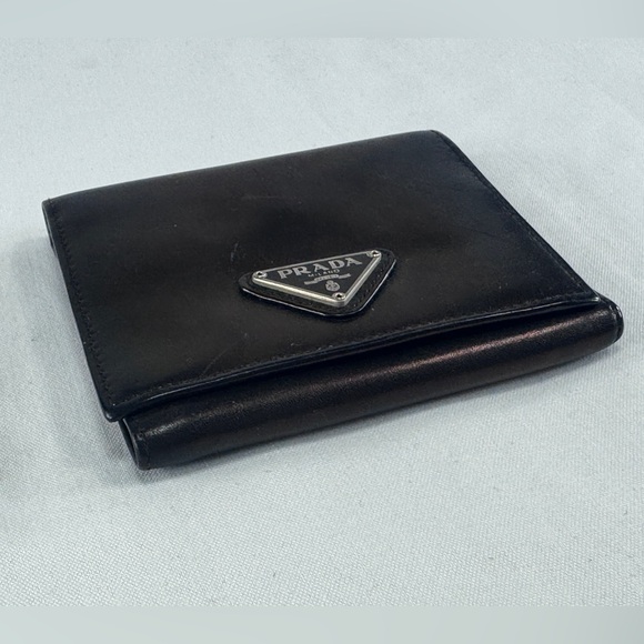 Prada Snap Button Trifold Wallet Bronze Metallic Brown Leather Cardholder Italy - Picture 2 of 15
